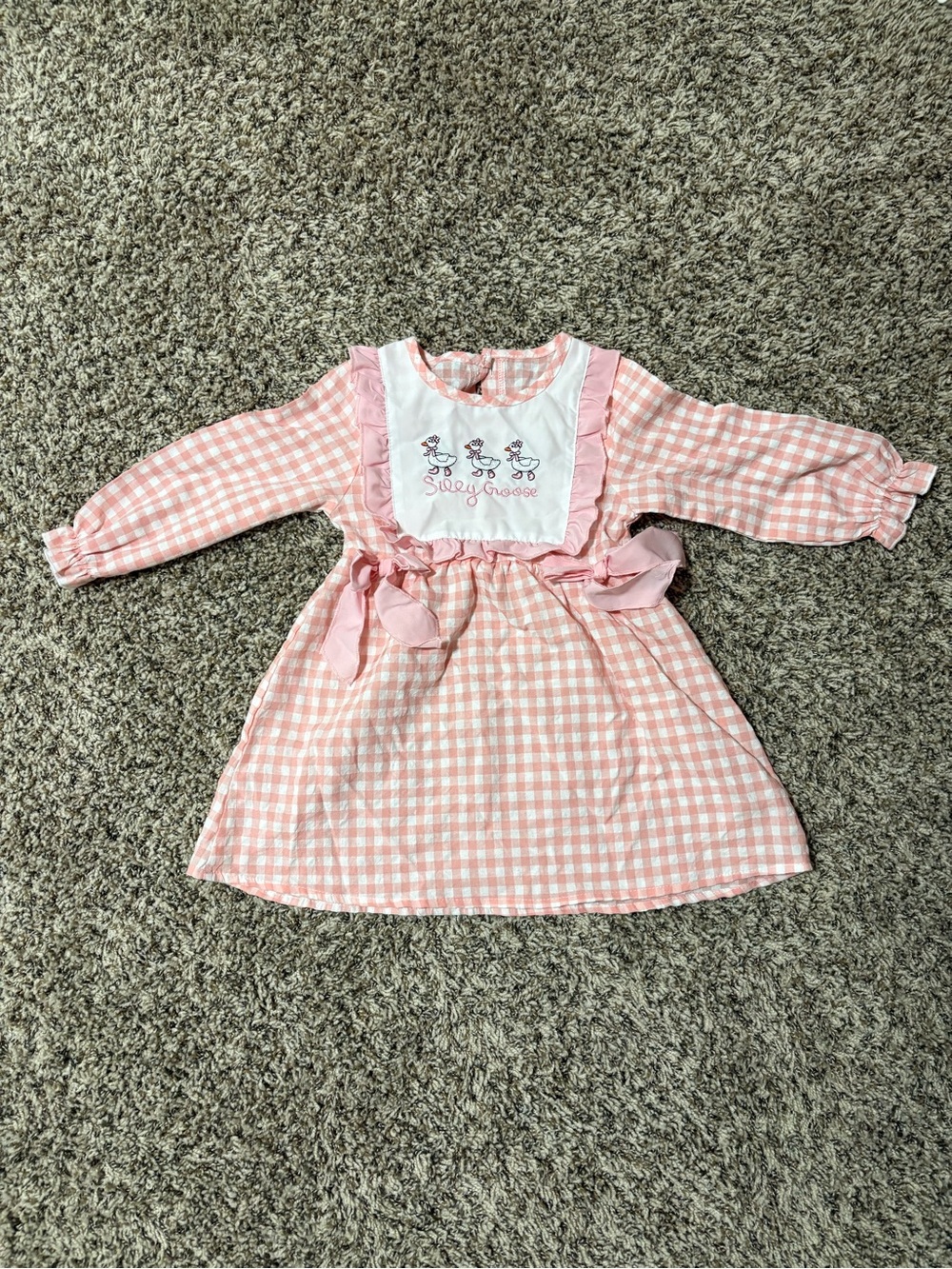 Pink Gingham Silly Goose Toddler Dress with Embroidered Bib - size 2